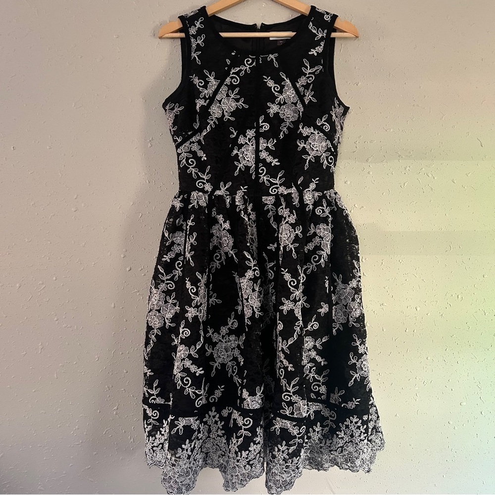 Calvin Klein Black White Lace Formal Mini Dress Wedding Guest Evening Preppy 6